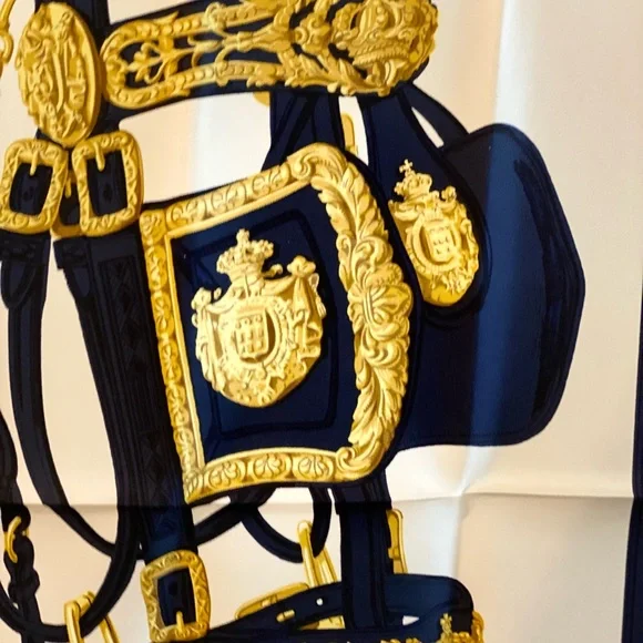 Hermès NIB Silk Lg (90)
Brides de Gala Scarf.
No callouts! Blue trim - Picture 6 of 7